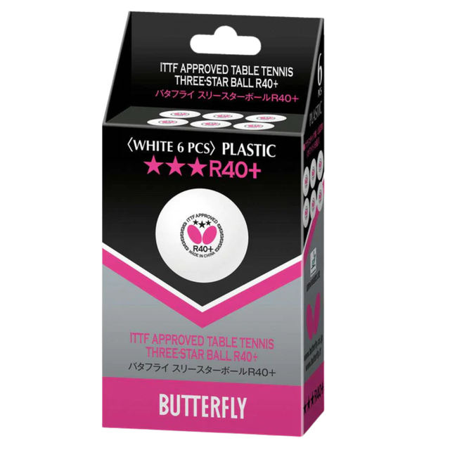 Butterfly 3 Star White Table Tennis ball R40+ (6 Pack)