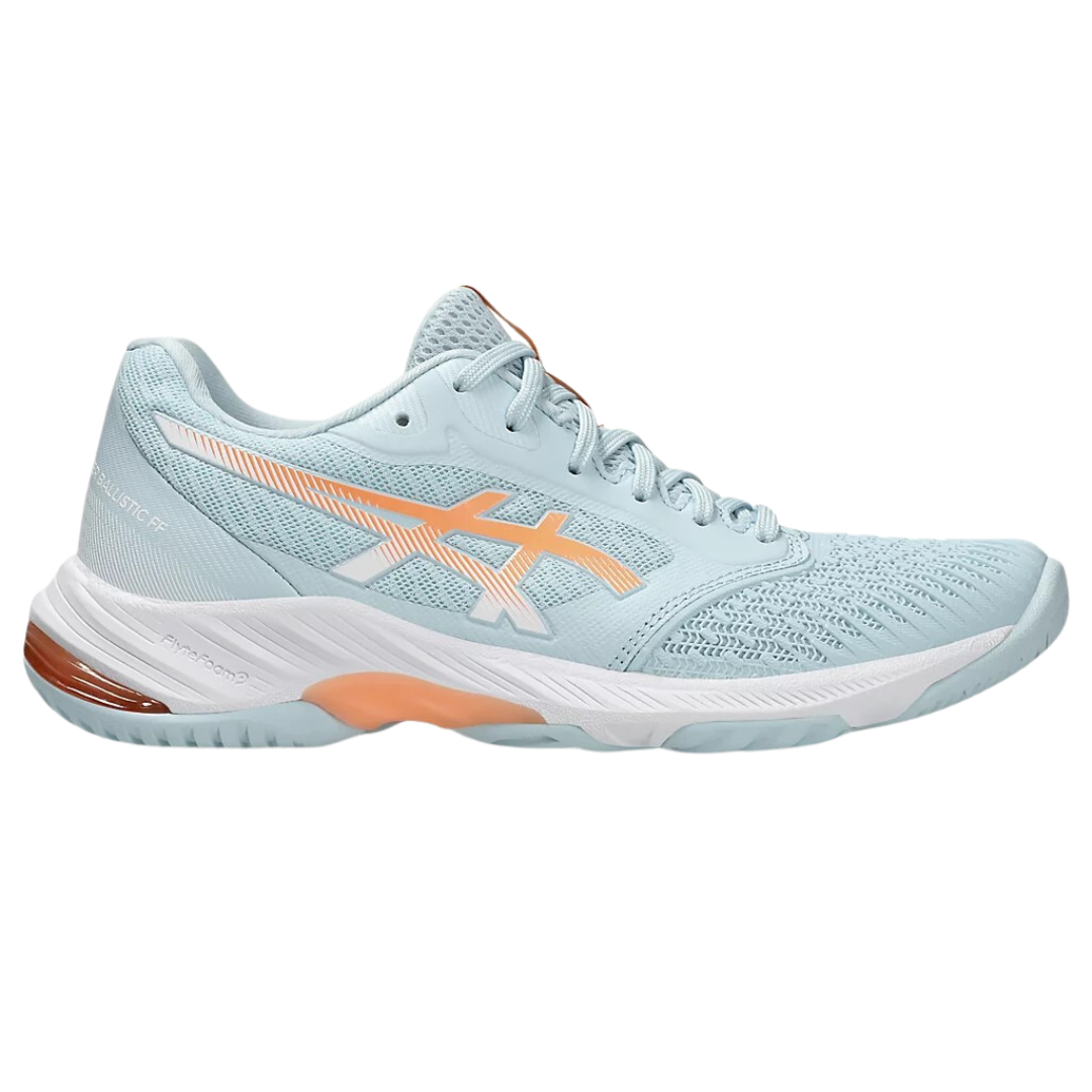 ASICS Netburner Ballistic FF 3 Womens Netball Shoe Cool Grey Bright Sunstone OffCourt Sports